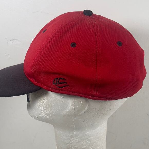 Indian Chief Headdress Embroidered Black Red Baseball Cap M/L OC Sports Pro Flex - Picture 6 of 12